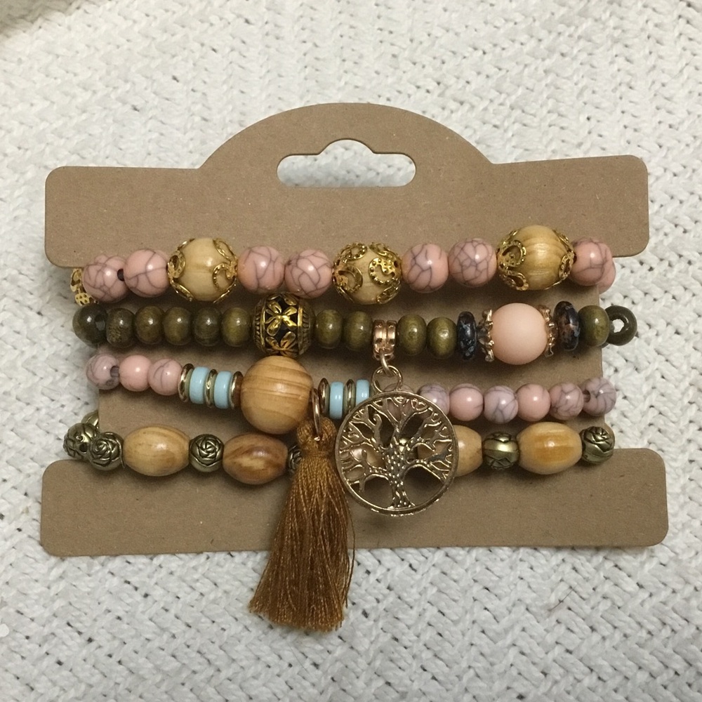 Boho Tree of Life Stretch Bracelet Set